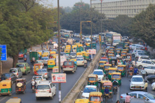 Heavy traffic jam New Delhi India